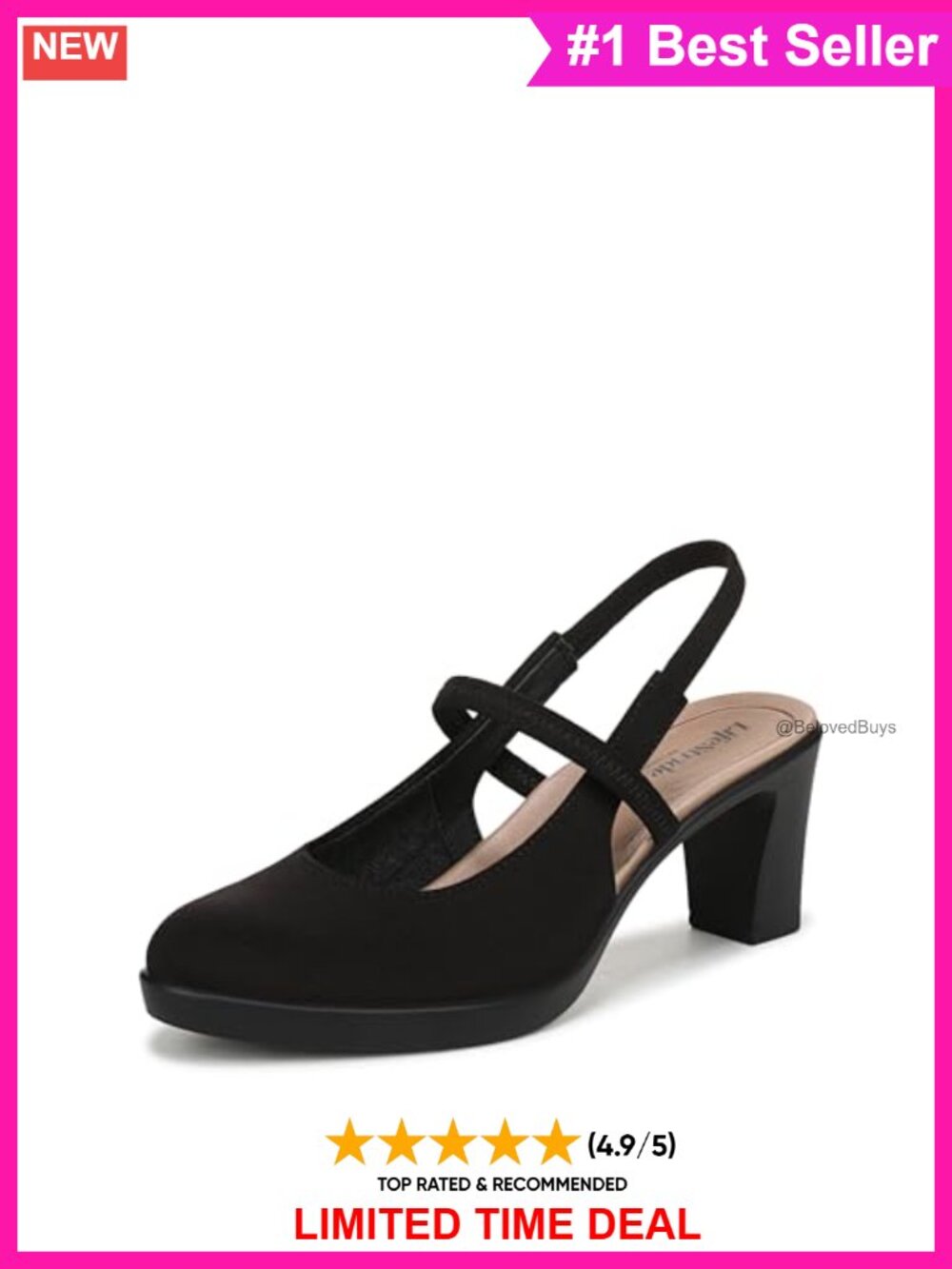 Slingback Pump Block Heel Almond Toe Soft System Comfort